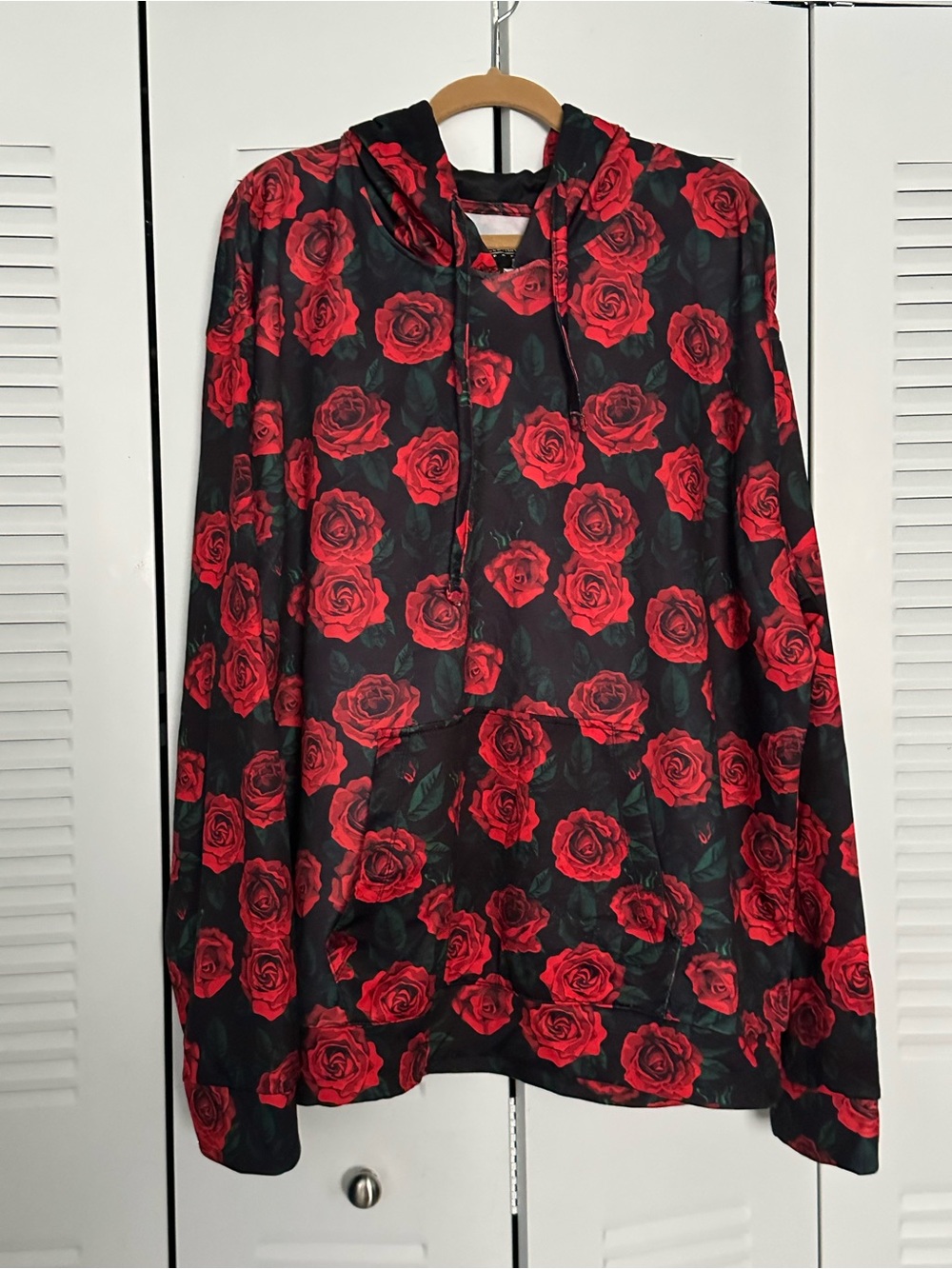 Red Rose Print Hoodie - Women's Floral Pullover